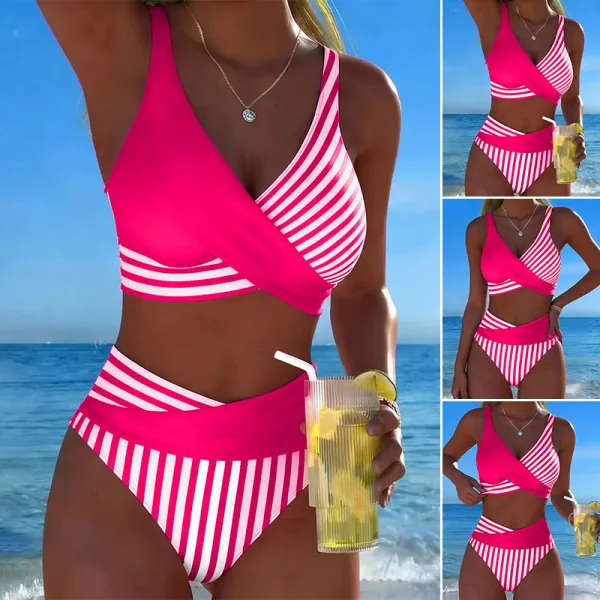 Color-Block Crisscross Bikini Set