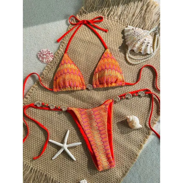 Sereia Ethnic-Inspired Bikini Set with Metallic Accents
