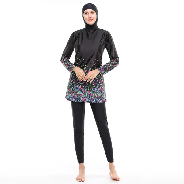 Black Long-Sleeve Conservative Beach Set