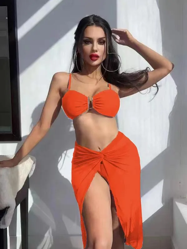 French-Style Three-Piece Bikini and Culotte Set