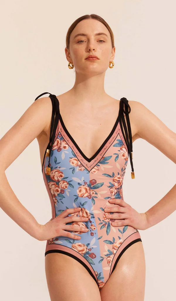 Floral Print Backless One-Piece Swimsuit