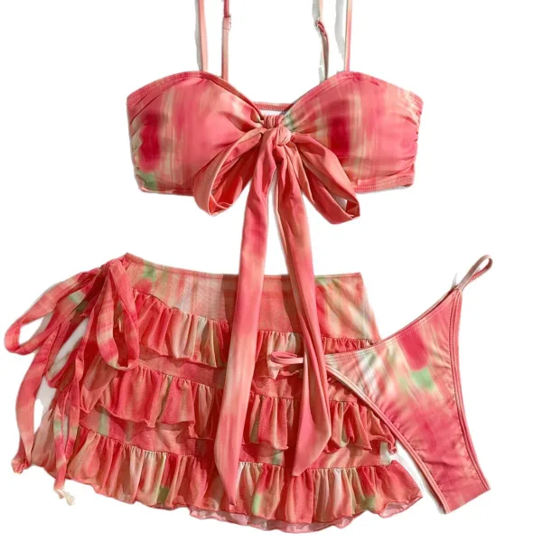 Pink Floral Tube Top and Skirt Swim Set