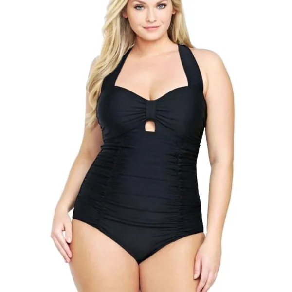 Pleated One-Piece Swimsuit in Solid Colours