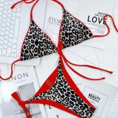 Reversible Leopard Print Lace-Up Bikini Set