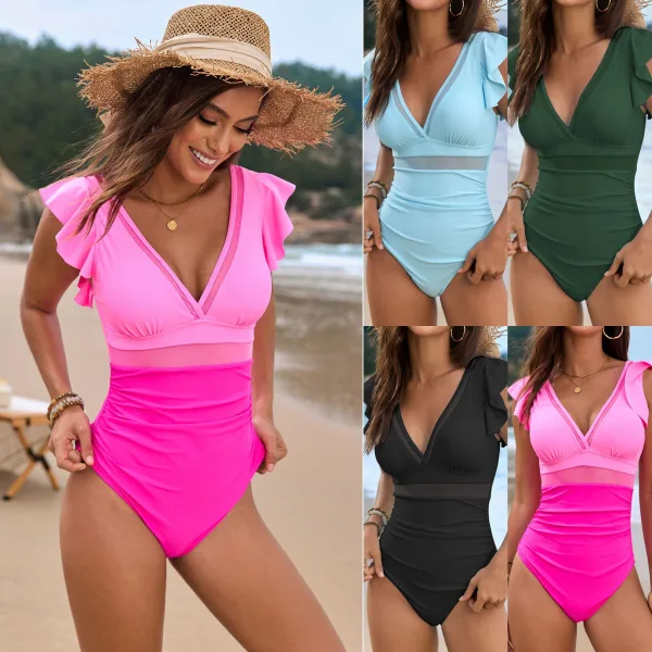 Flounced Mesh One-Piece Swimsuit