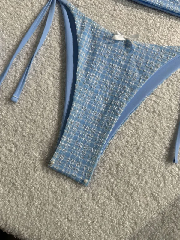 Aria Plaid Bikini Set with Drawstring Detail