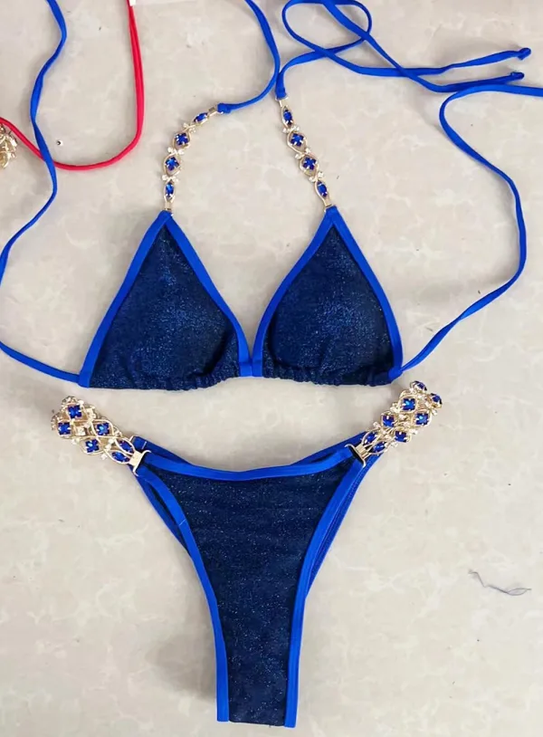 Crystal Embellished Two-Piece Bikini Set
