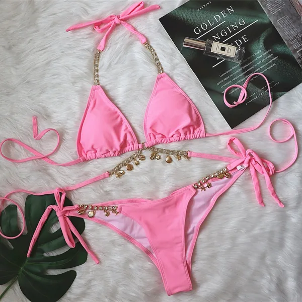 Crystal Embellished Strappy Bikini Set