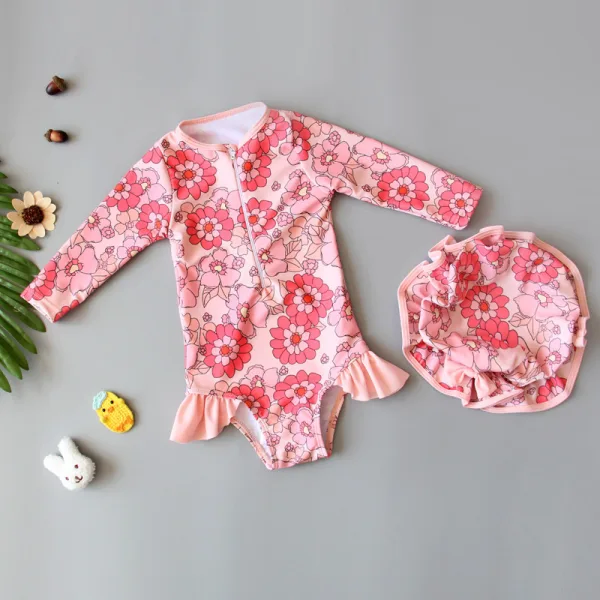 Sun-Safe Long Sleeve Swimsuit with Matching Hat