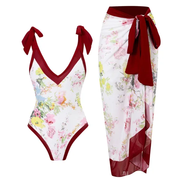 Scarlet Mesh Overlay One-Piece Swimsuit