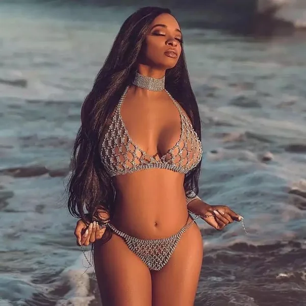 Rhinestone Cutout Bikini Set
