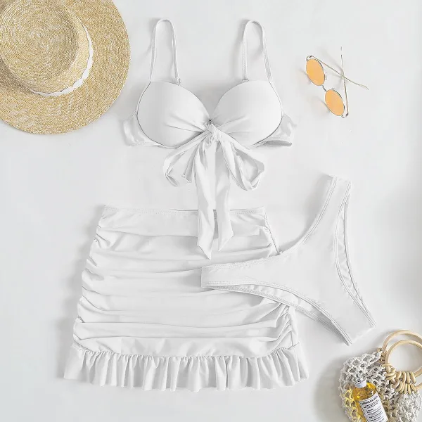Floral Bow-Detail Three-Piece Bikini Set