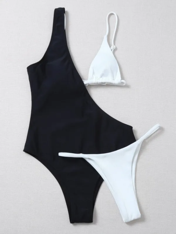Monochrome Ribbed Bikini Set