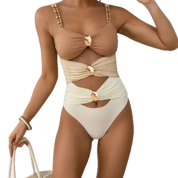 Strapless Metal-Buckle One-Piece Swimsuit