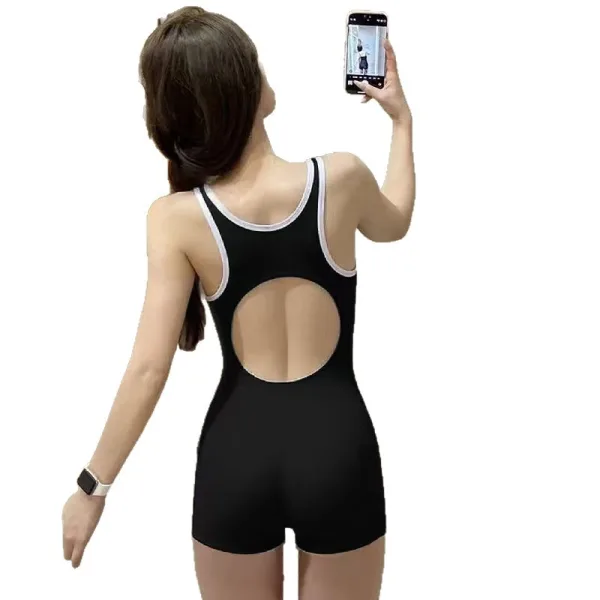 Monochrome Contrast High-Waist One-Piece Swimsuit