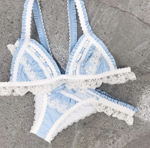 Lace-Trimmed Bikini with Open Back Detail