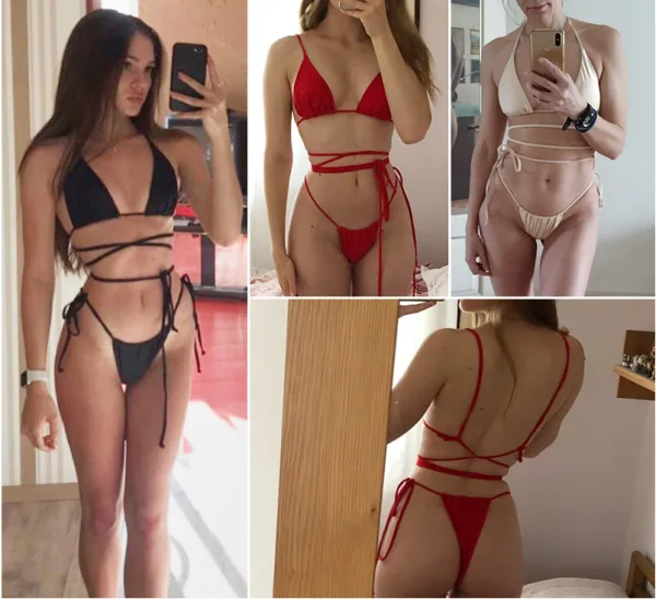 Pleated Tie-Detail Bikini Set
