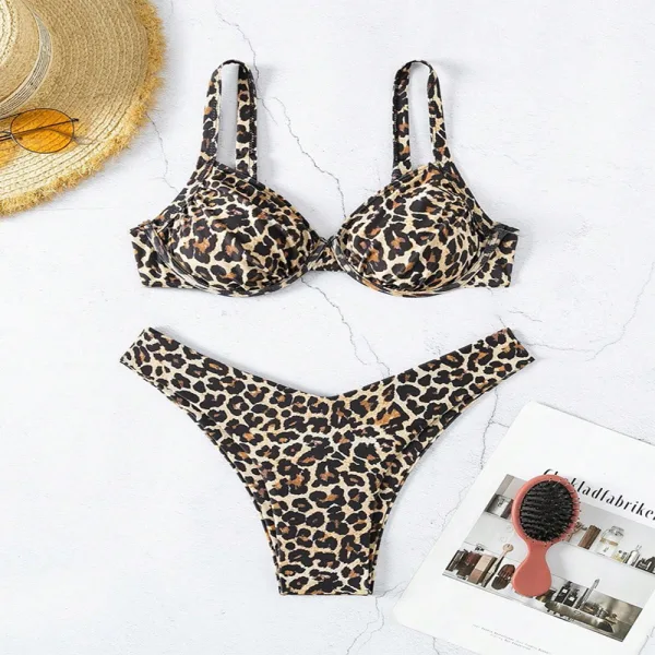 Leopard Print High-Waist Bikini Set
