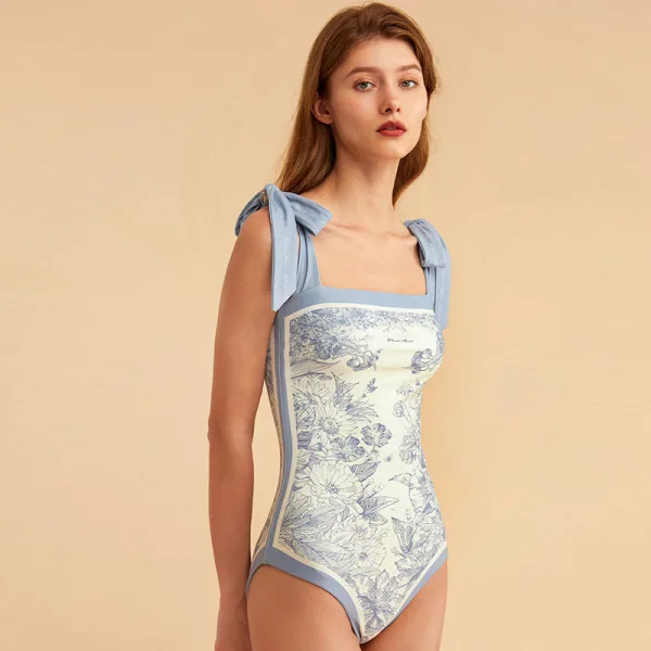 Vintage French Print One-Piece Swimsuit