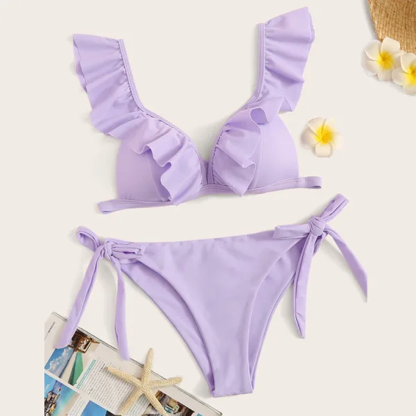 V-Neck Ruffled Bikini Set