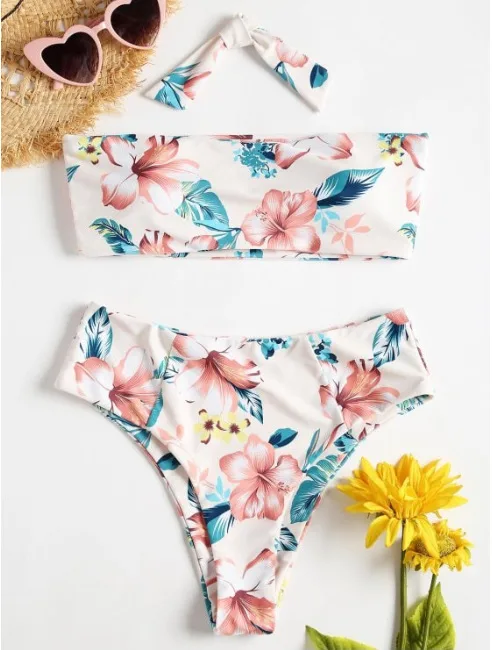 Aura Floral Print Tube Bikini Set