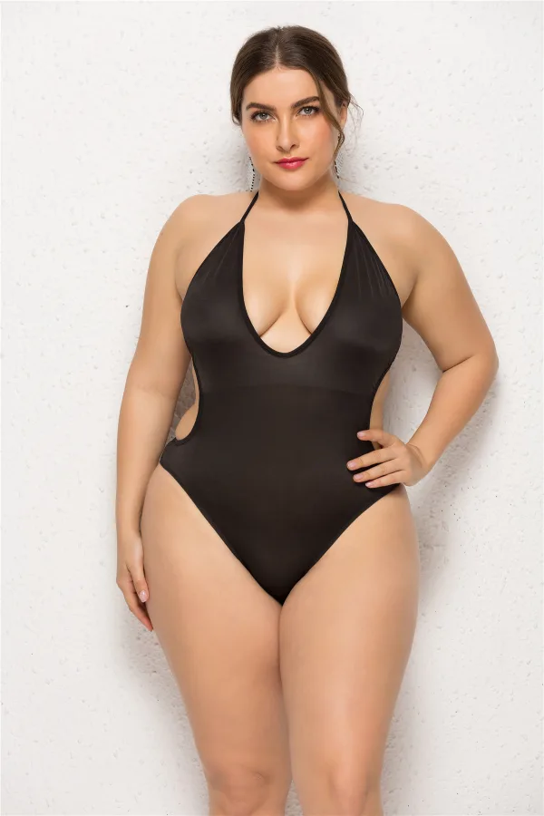 Deep V-Neck One-Piece Swim Dress