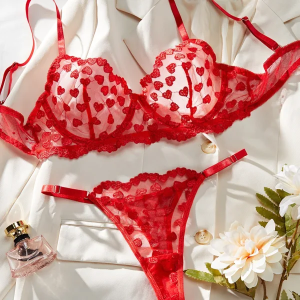 Romantic Mesh Bikini Set with T-Back Bottoms