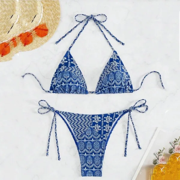 Stitched Print Bandage Bikini Set