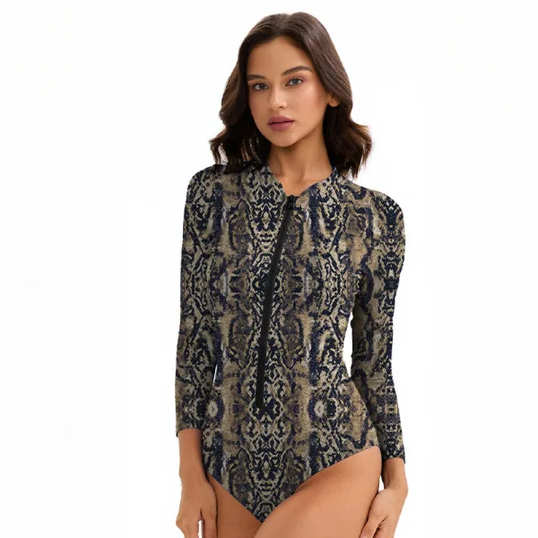 Long-Sleeve Printed One-Piece Swimsuit