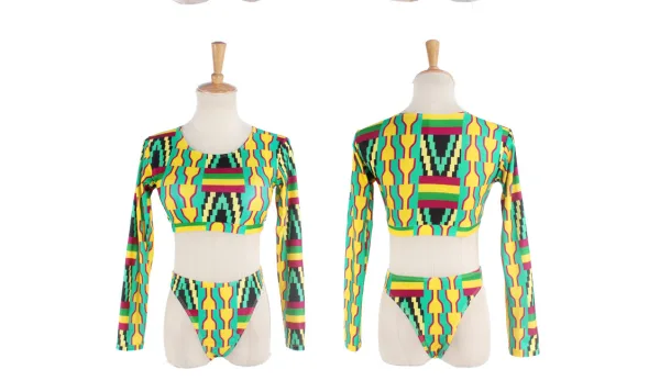 Long Sleeve Bikini Set with Modern Digital Print