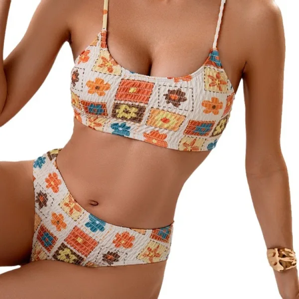 Floral Print Bikini Set With Ruching Detail