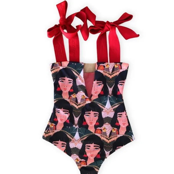 Abstract Print One-Piece Swimsuit with Strappy Detailing