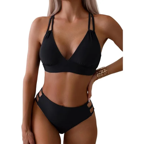 Double Strap Plunge Bikini Set with Side Cutout Bottom