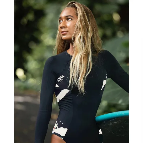 Long-Sleeve Printed One-Piece Swimsuit