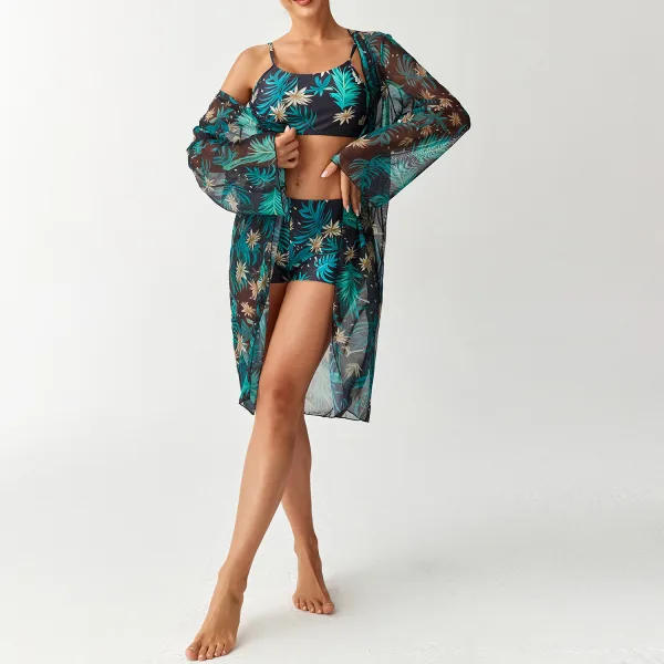 Three-Piece Long Sleeve Bikini and Cover-Up Set