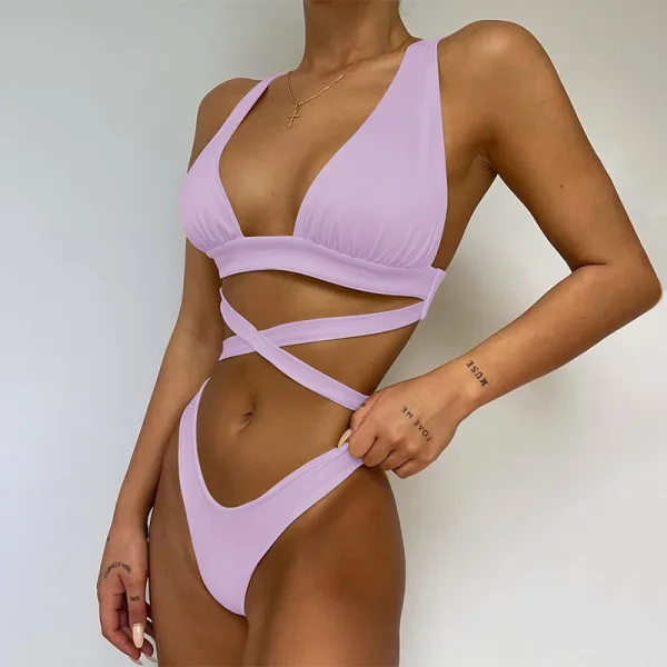 Solid Cross-Front Bikini Set