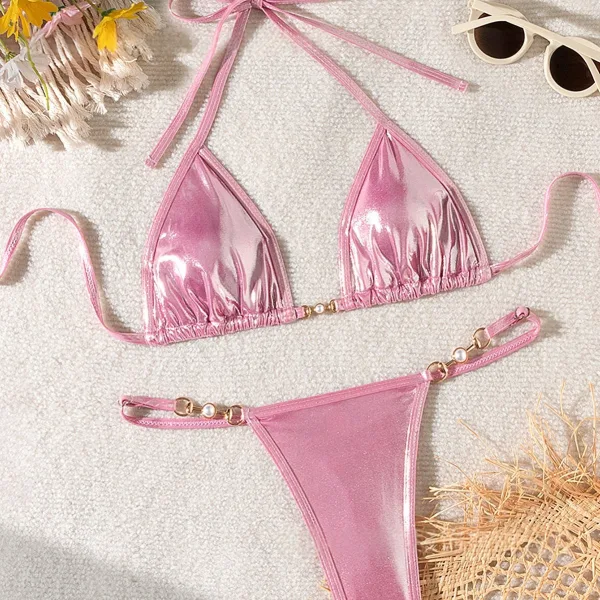 Glossy Pearl Thong Bikini Set