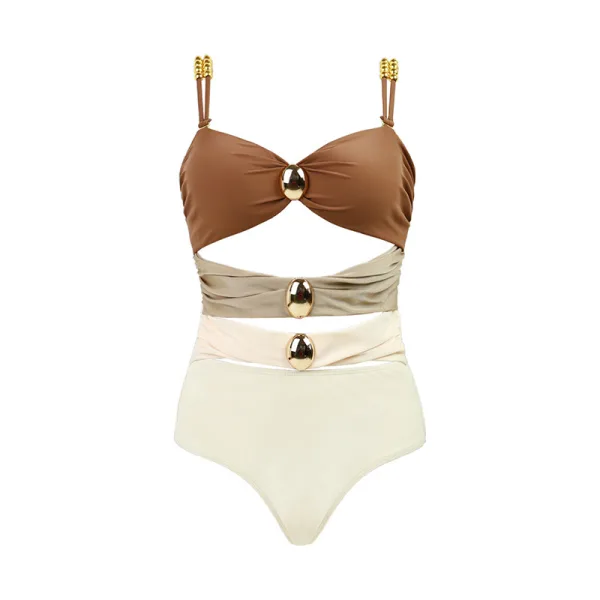 Classic Brown High-Waisted One-Piece Swimsuit