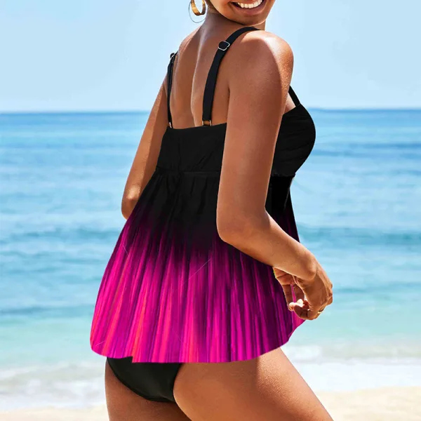 Contrast Panel Printed Two-Piece Swim Set