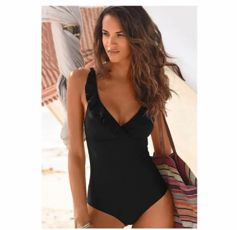 V-Neck Ruffled One-Piece Swimsuit