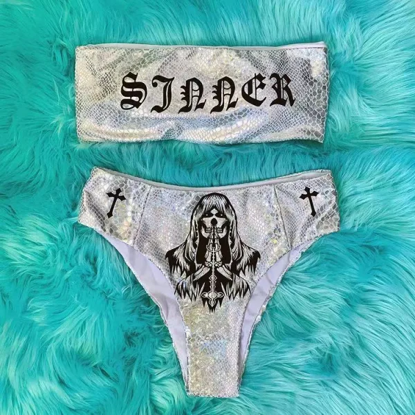 Bronzed Metallic High-Waist Bikini Set
