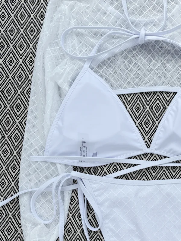 Luna Long-Sleeve Mesh Three-Piece Bikini Set