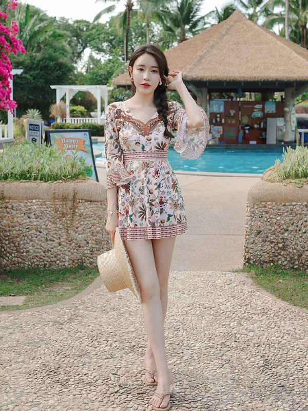 Half-Sleeve Conservative One-Piece Swimsuit