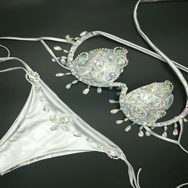 Seam Detail Metallic Bikini Set