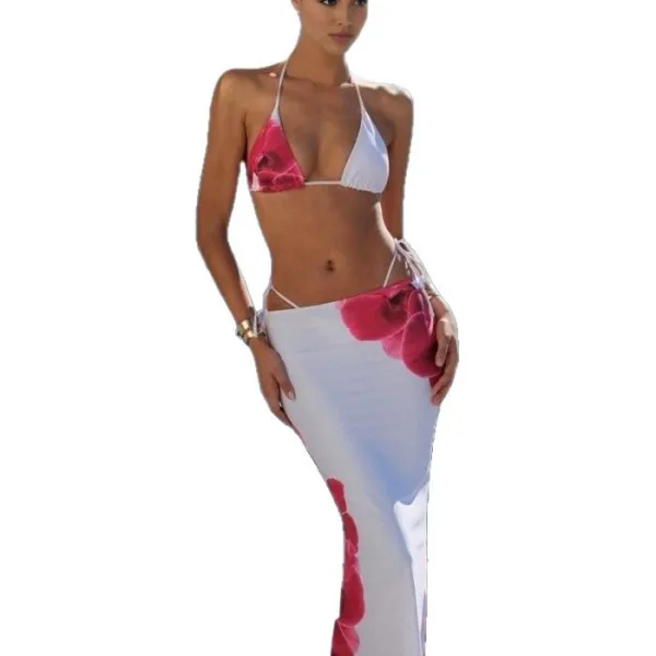 Printed Bandage Bikini and Skirt Set