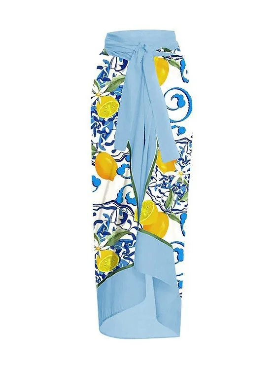 Lemon Print One-Piece Swimsuit and Coordinating Skirt
