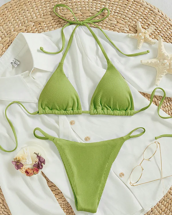 Lace-Up Bikini Set with Minimalist Silhouette