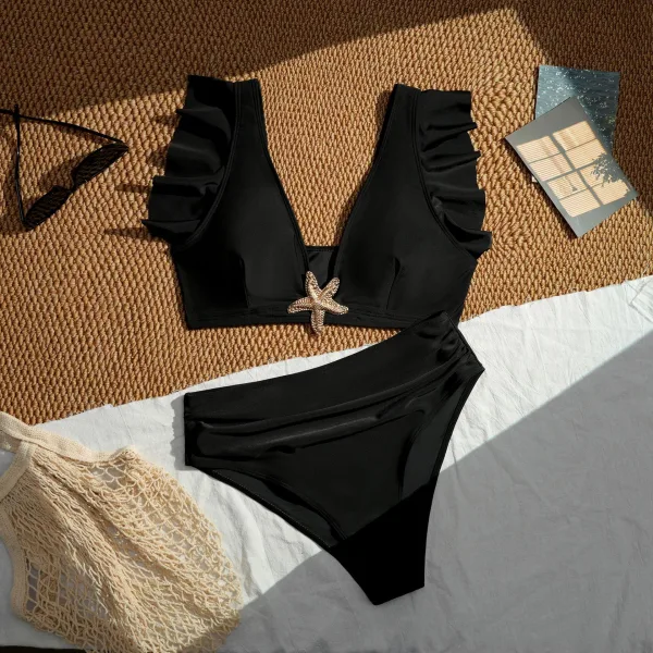 Ruffled Sleeve High-Waist Bikini Set