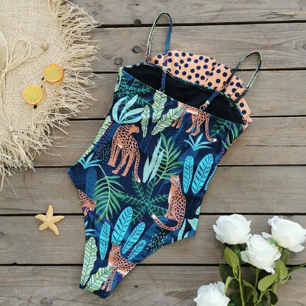 Leopard Print Asymmetrical Ruffle One-Piece Swimsuit