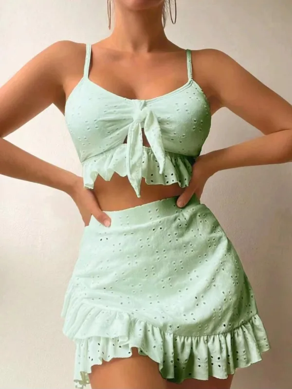 Three-Piece Bikini Set with Coordinating Hip Skirt